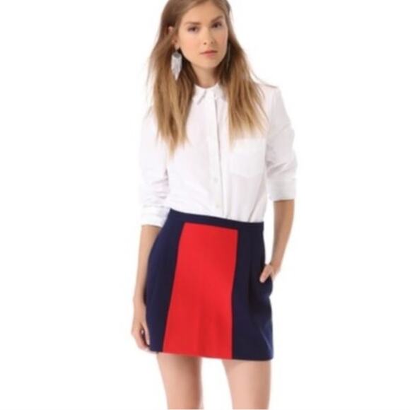Club Monaco Janelle Colorblock Pleated Mini Skirt Mod Workwear Women's 10 NWT - Picture 1 of 7
